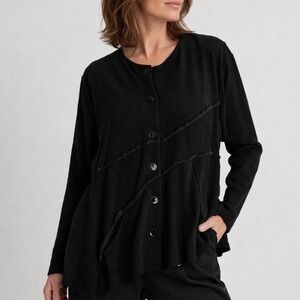 Alembika Black Asymmetric Long Sleeve Cardigan Sweater Medium Pockets Lagenlook